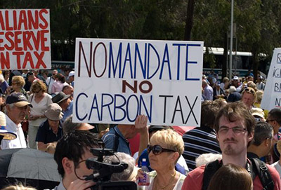 Opponents protest the imposition of Australia's controversial carbon tax