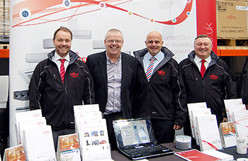 The Fujitsu team at the recent open day (l to r) Nick Wilks, Fujitu distribution regional sales manager, Paul Fisher, FSW sales director, Julian Brunnock, Fujitsu sales and marketing director and Paul Airey, Fujitsu distribution sales manager